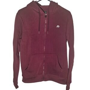 Comfy Aeropostale Men's Burgundy Zip-Up Hoodie - Size M